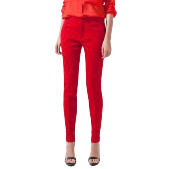 Zara Pants - Zara Red Jacquard Trousers